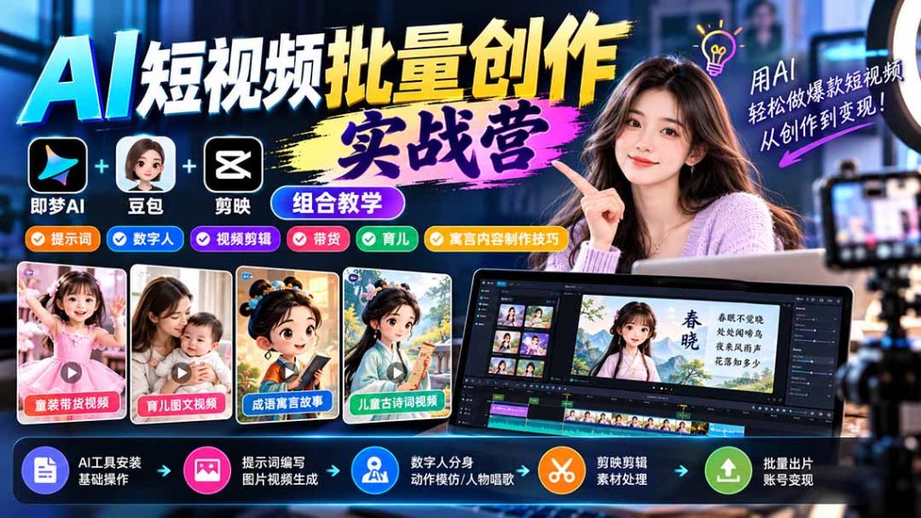 AI短视频批量创作实战营,数字人/带货/育儿/寓言内容制作技巧 AI短视频批量创作实战营,数字人/带货/育儿/寓言内容制作技巧